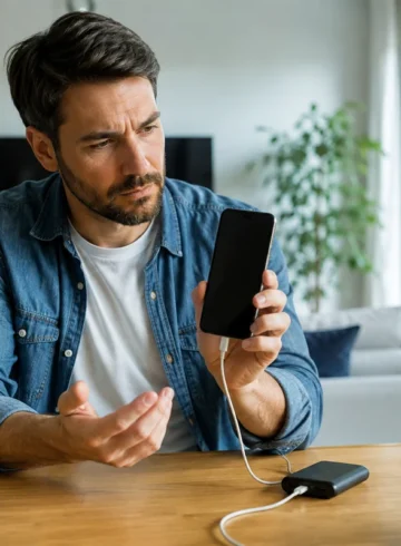 Utilisateur constatant que son téléphone s’est éteint malgré une batterie encore annoncée