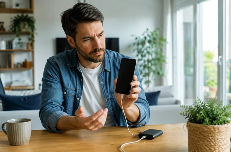 Utilisateur constatant que son téléphone s’est éteint malgré une batterie encore annoncée