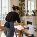 Ménage à domicile à Paris : comment préparer une intervention efficace ? Professionnelle préparant une séance de ménage dans un appartement parisien lumineux