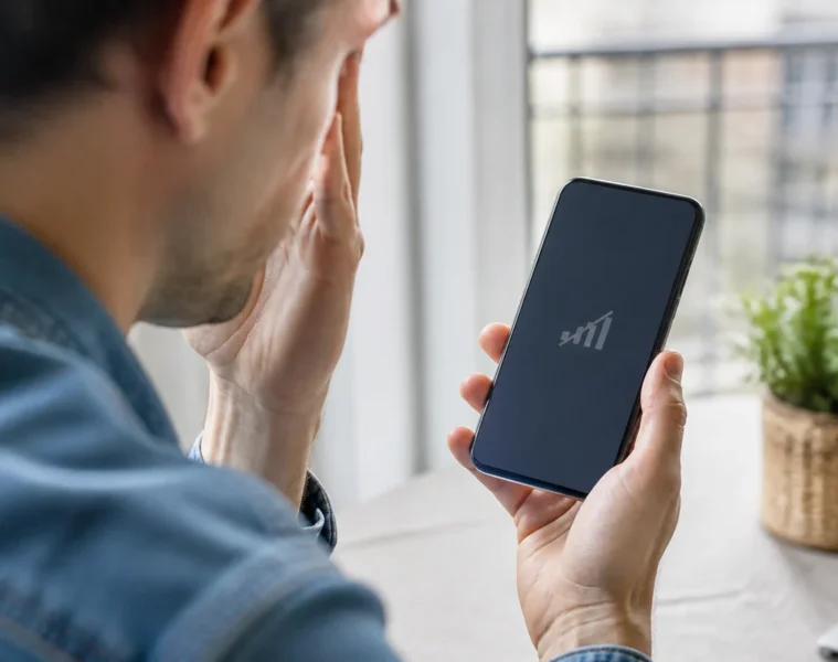 Personne constatant une absence de réseau mobile sur son smartphone
