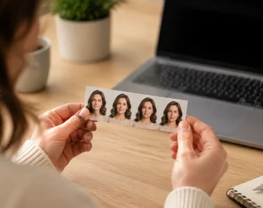 Planche photo-signature à côté d’un ordinateur pour une démarche en ligne