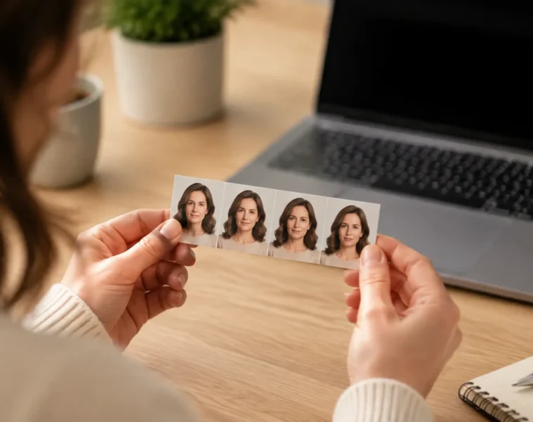 Planche photo-signature à côté d’un ordinateur pour une démarche en ligne