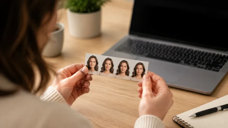 Planche photo-signature à côté d’un ordinateur pour une démarche en ligne