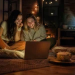 Deux jeunes femmes regardant une série sur un ordinateur portable