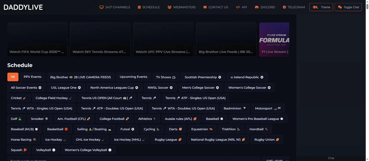 DaddyLive : interface consultée le 6 septembre 2026