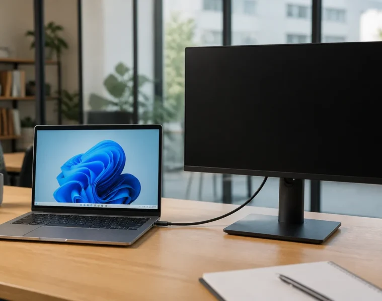 Ordinateur portable connecté à un second écran qui reste noir
