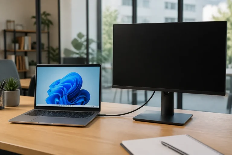 Ordinateur portable connecté à un second écran qui reste noir