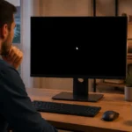 Écran d’ordinateur noir avec un curseur blanc visible sous Windows