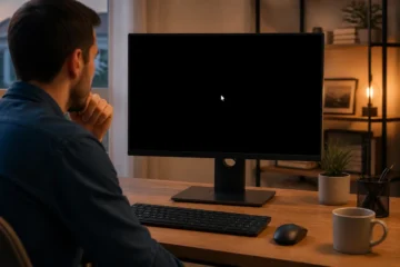 Écran d’ordinateur noir avec un curseur blanc visible sous Windows