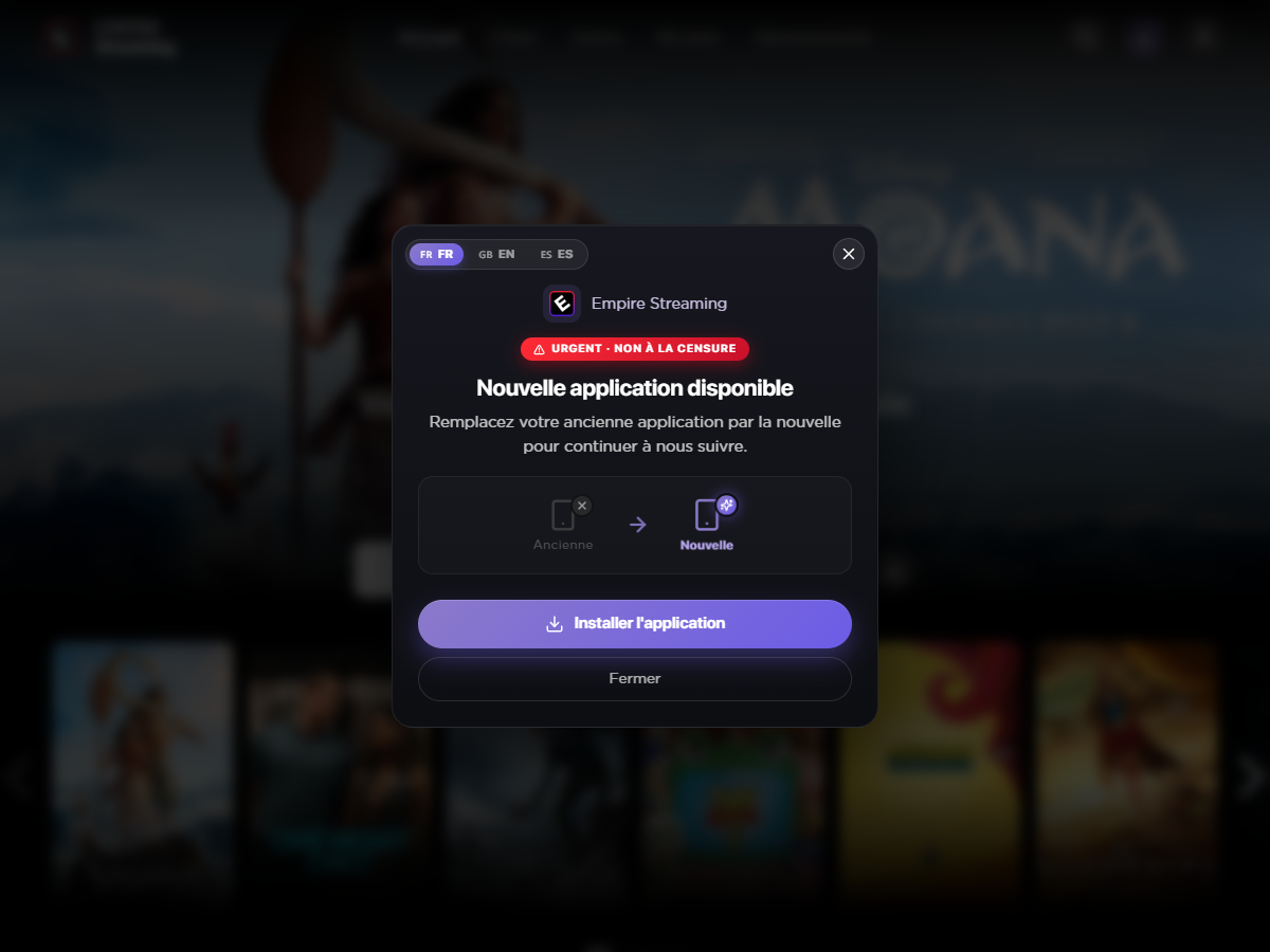 Catalogue Empire Streaming affiché sur empire-streamings.com le 12 septembre 2026