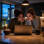 Deux jeunes femmes regardant du streaming sur un ordinateur portable