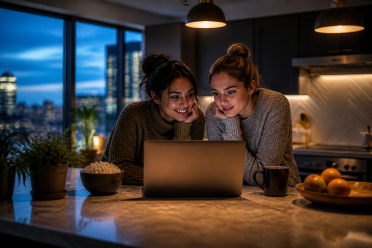 Deux jeunes femmes regardant du streaming sur un ordinateur portable