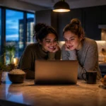 Deux jeunes femmes regardant du streaming sur un ordinateur portable