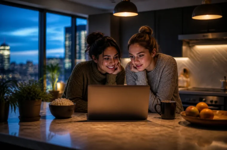 Deux jeunes femmes regardant du streaming sur un ordinateur portable