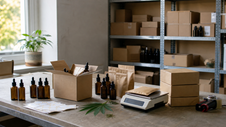 Atelier de conditionnement pour produits CBD en vrac, marque blanche et dropshipping