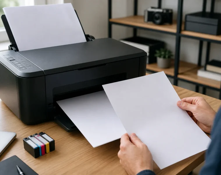 Imprimante de bureau produisant une feuille entièrement blanche