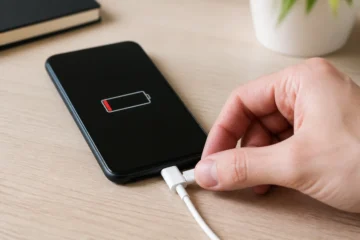 Smartphone branché dont la batterie reste faible pendant la charge