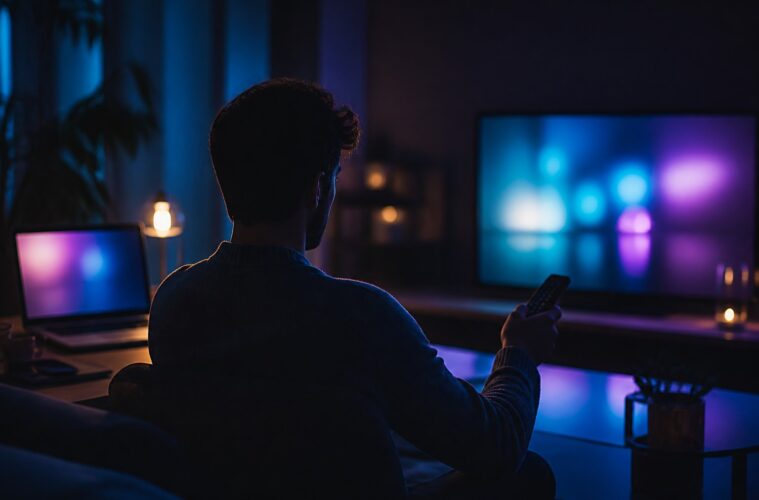 Scène éditoriale abstraite évoquant Motomaz et le streaming de films et séries