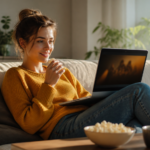 Movbor devient Facebim puis Fozlim en septembre 2026 Jeune femme adulte regardant un film en streaming sur son ordinateur portable pour l’article Movbor