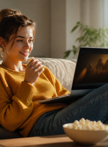 Jeune femme adulte regardant un film en streaming sur son ordinateur portable pour l’article Movbor