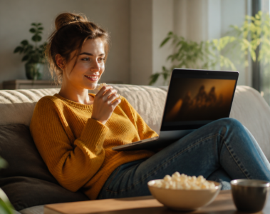 Jeune femme adulte regardant un film en streaming sur son ordinateur portable pour l’article Movbor