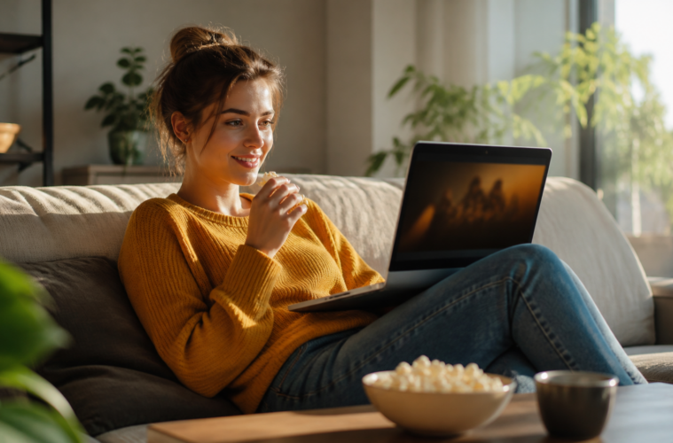 Jeune femme adulte regardant un film en streaming sur son ordinateur portable pour l’article Movbor