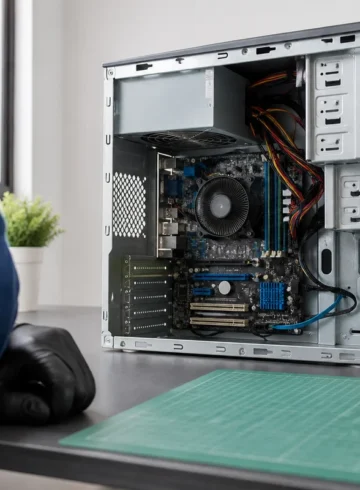 Ordinateur de bureau ouvert sur un établi pour diagnostiquer des redémarrages en boucle