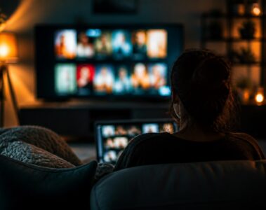 Scène éditoriale abstraite évoquant Pokmiv et le streaming de films et séries