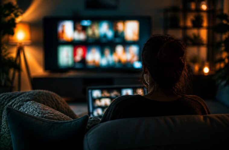 Scène éditoriale abstraite évoquant Pokmiv et le streaming de films et séries