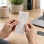 Justificatif de paiement posé sur un bureau pour une démarche de remboursement
