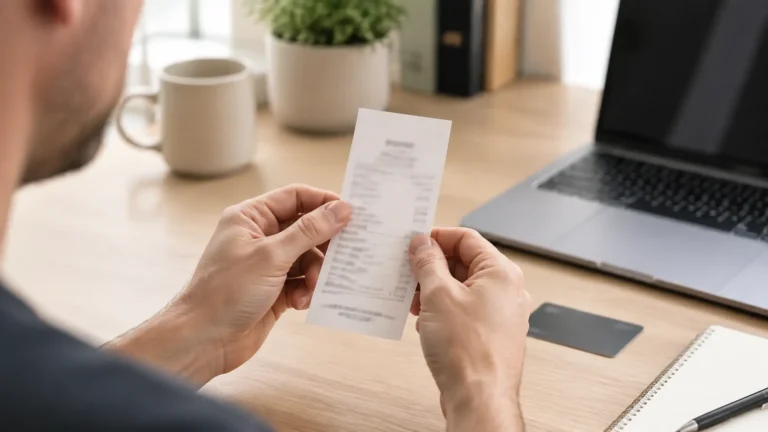 Justificatif de paiement posé sur un bureau pour une démarche de remboursement