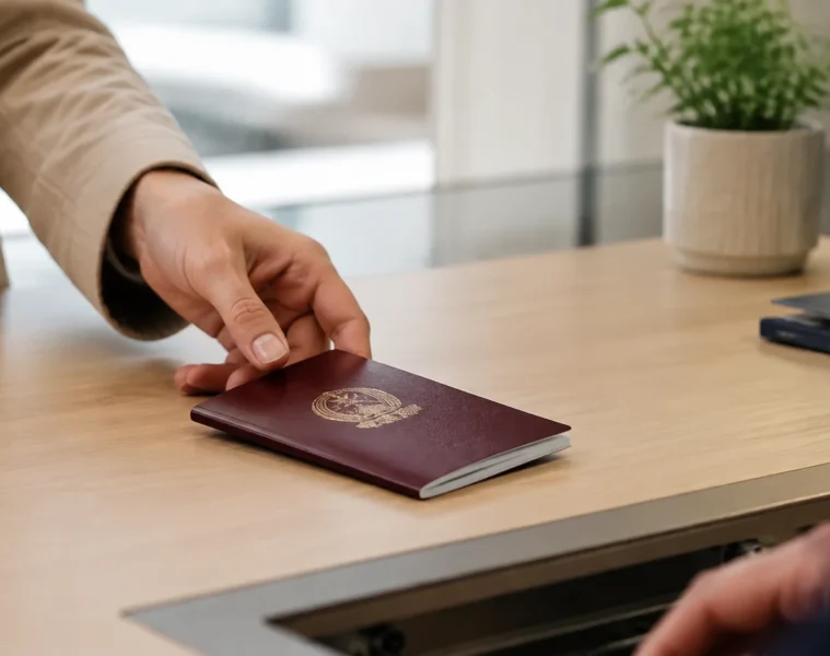 Remise d’un passeport au guichet