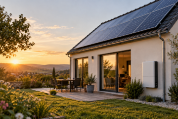 Maison équipée de panneaux solaires et d'une batterie de stockage