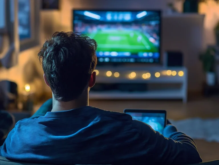 Un spectateur regarde un match de football à la télévision