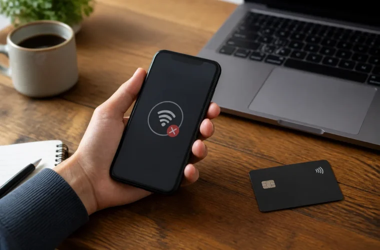 Paiement mobile générique refusé sur un smartphone posé près d’un ordinateur