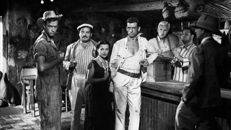 Les personnages du Salaire de la peur réunis au bar, dans le film de Clouzot de 1953