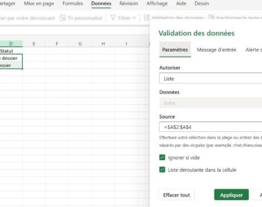 Source fixe de la liste dans Validation des données.